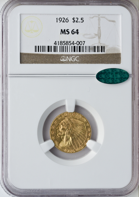 $2 1/2 Indian Certified MS64 CAC