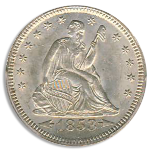 1853 Seated Libery Quarter with Arrows and Rays