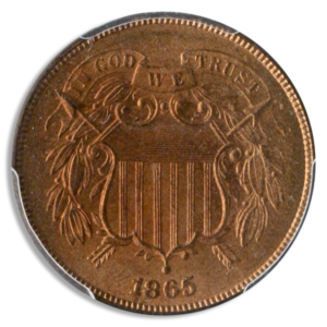 Obverse of 1865 2-cent coin