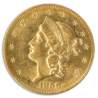 1856-S $20 Liberty SSCA SPLTS PCGS AU58 CAC 1856-S $20 Liberty SSCA SPLTS PCGS AU58 CAC
