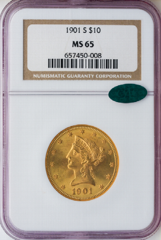 1901-S $10 Liberty Gold Coin NGC Mint State 65(MS65) CAC 1901-S $10 Liberty Gold Coin NGC Mint State 65(MS65) CAC