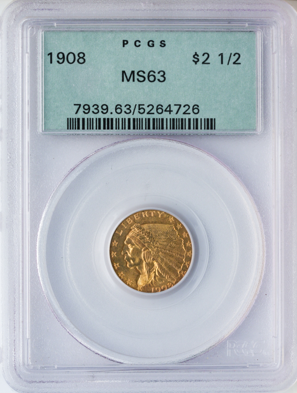 1908 $2 1/2 Indian PCGS MS3 1908 $2 1/2 Indian PCGS MS3