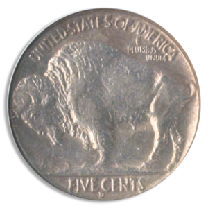 Reverse image of 1837-D Buffalo Nickel 3 Legs error