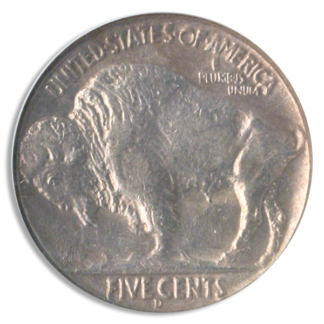 Reverse image of 1837-D Buffalo Nickel 3 Legs error