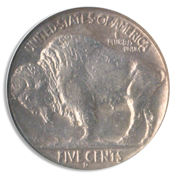 Reverse image of 1837-D Buffalo Nickel 3 Legs error