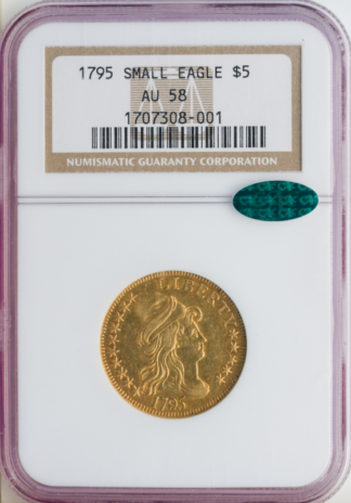 1795 $5 Draped Bust Small Eagle NGC AU58 CAC 1795 $5 Draped Bust Small Eagle NGC AU58 CAC
