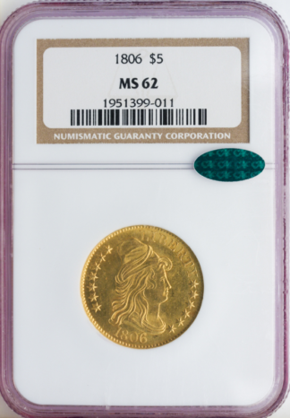 1806 $5 Draped Bust NGC MS62 CAC 1806 $5 Draped Bust NGC MS62 CAC