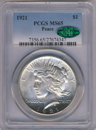 1921 Peace $1 PCGS MS65 CAC 1921 Peace $1 PCGS MS65 CAC