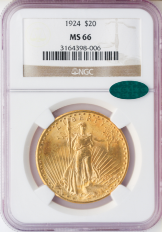 1924 $20 Saint Gaudens NGC MS66 CAC 1924 $20 Saint Gaudens NGC MS66 CAC
