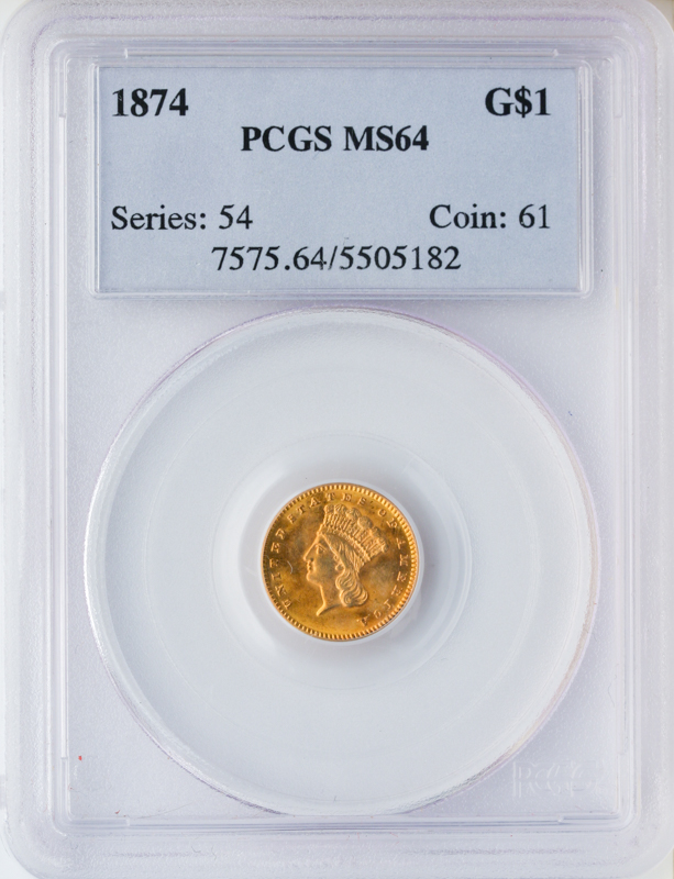 $1 Gold Type 3 Certified MS64 (Dates/Types Vary)