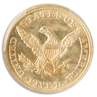 1857-S $5 Liberty SSCA Pinch Of Dust PCGS MS62 CAC + 1857-S $5 Liberty SSCA Pinch Of Dust PCGS MS62 CAC +