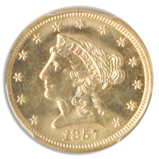 1857-S $2 1/2 Liberty SSCA POD PCGS MS63 CAC 1857-S $2 1/2 Liberty SSCA POD PCGS MS63 CAC