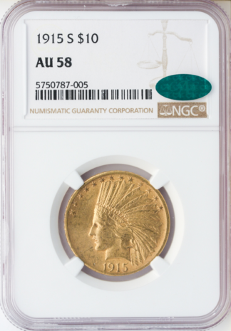 1915-S $10 Indian NGC AU58 CAC