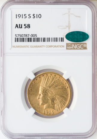 1915-S $10 Indian NGC AU58 CAC 1915-S $10 Indian NGC AU58 CAC