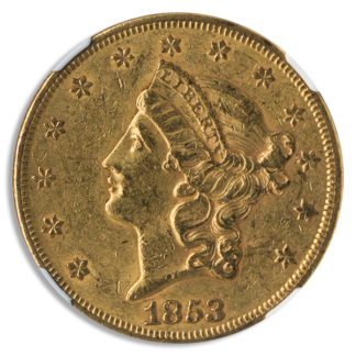 1853/2 $20 Liberty NGC AU55 CAC 1853/2 $20 Liberty NGC AU55 CAC