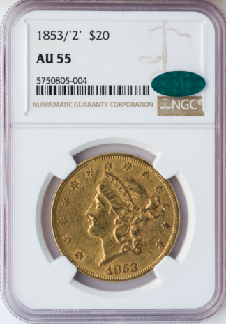 1853/2 $20 Liberty NGC AU55 CAC 1853/2 $20 Liberty NGC AU55 CAC