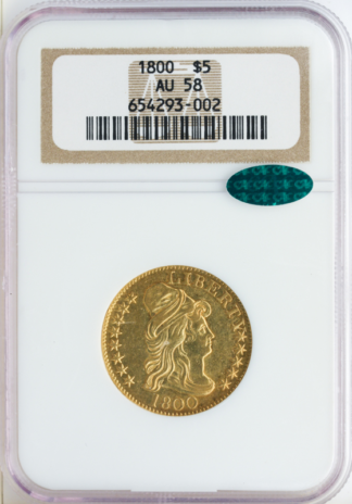 1800 $5 Draped Bust Gold Coin NGC About Uncirculated 58(AU58) CAC 1800 $5 Draped Bust Gold Coin NGC About Uncirculated 58(AU58) CAC