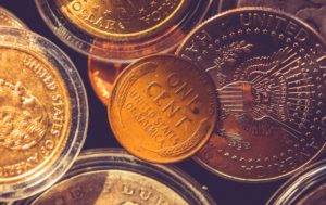 American One Cent Coin. Collectible Coins Closeup Photo.