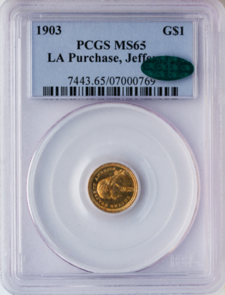 1903 $1 Jefferson Commemorative Gold Coin PCGS Mint State 65(MS65) 1903 $1 Jefferson Commemorative Gold Coin PCGS Mint State 65(MS65)