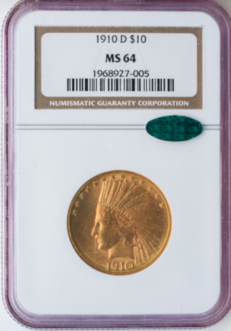 1910-D $10 Indian NGC MS64 CAC 1910-D $10 Indian NGC MS64 CAC