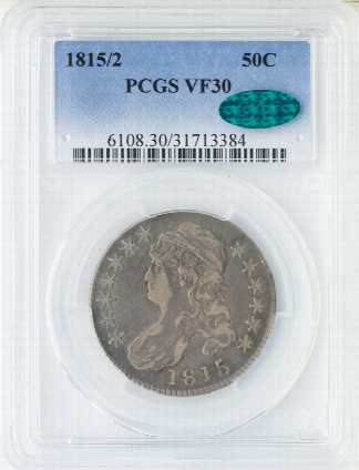1815/2 Capped Bust Half Dollar Silver Coin PCGS Very Fine 30(VF30) CAC 1815/2 Capped Bust Half Dollar Silver Coin PCGS Very Fine 30(VF30) CAC