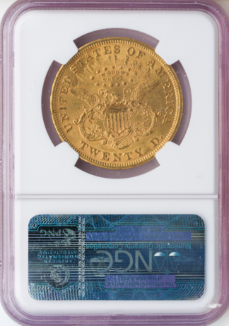 1873 $20 Liberty Open 3 NGC AU58 CAC