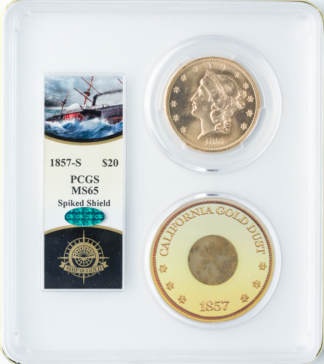 1857-S $20 Liberty SSCA Pinch Of Dust PCGS MS65 CAC 1857-S $20 Liberty SSCA Pinch Of Dust PCGS MS65 CAC