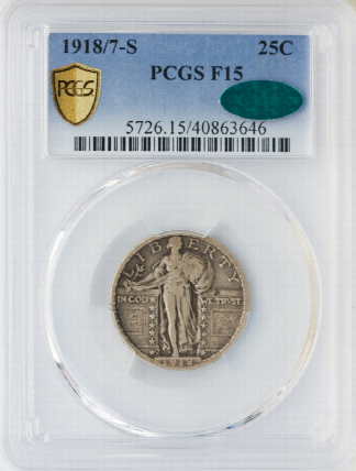 1918/7-S Standing Liberty Quarter PCGS F15 CAC 1918/7-S Standing Liberty Quarter PCGS F15 CAC
