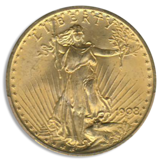 1908 $20 Saint Gaudens No Motto PCGS Mint State 66(MS66) CAC 1908 $20 Saint Gaudens No Motto PCGS Mint State 66(MS66) CAC