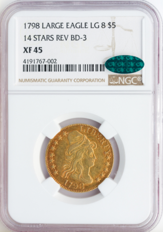 1798 $5 Draped Bust Right 14 Stars NGC XF45 CAC 1798 $5 Draped Bust Right 14 Stars NGC XF45 CAC