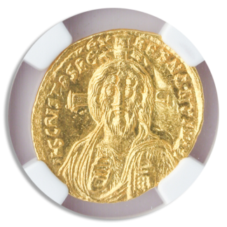 Byzantine Empire Justinian II AV Solidus Christ NGC MS Str:3 Srf:5 4.5g 'Die Shaft'