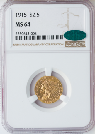 1915 $2 1/2 Indian NGC MS64 CAC