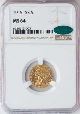 1915 $2 1/2 Indian NGC MS64 CAC 1915 $2 1/2 Indian NGC MS64 CAC
