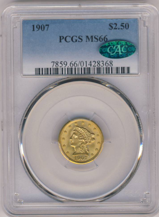 1907 $2 1/2 Liberty PCGS MS66 CAC 1907 $2 1/2 Liberty PCGS MS66 CAC