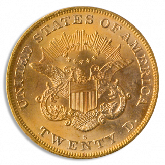 1865-S $20 Liberty Brother Jonathan PCGS MS64 CAC 1865-S $20 Liberty Brother Jonathan PCGS MS64 CAC