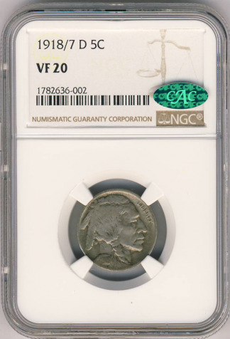 1918/17 Buffalo Nickel NGC VF20 CAC 1918/17 Buffalo Nickel NGC VF20 CAC