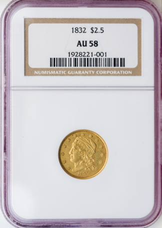 1832 $2 1/2 Capped Bust Small Diameter NGC AU58