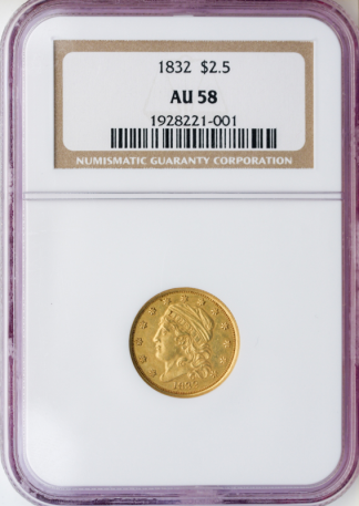 1832 $2 1/2 Capped Bust Small Diameter NGC AU58 1832 $2 1/2 Capped Bust Small Diameter NGC AU58