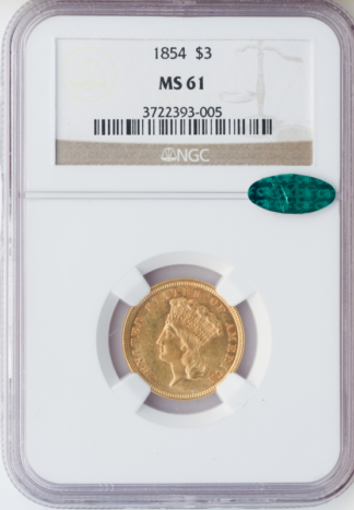 1854 $3 Indian Princess NGC MS61 CAC 1854 $3 Indian Princess NGC MS61 CAC
