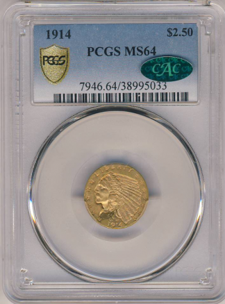 1914 $2 1/2 Indian PCGS MS64 CAC 1914 $2 1/2 Indian PCGS MS64 CAC