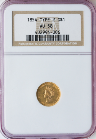 1854 Ty 2 Gold $1 NGC AU58 1854 Ty 2 Gold $1 NGC AU58