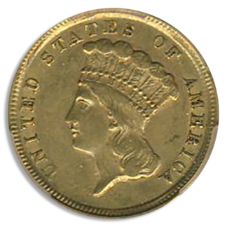 1854-D $3 Indian Princess PCGS AU55 CAC 1854-D $3 Indian Princess PCGS AU55 CAC