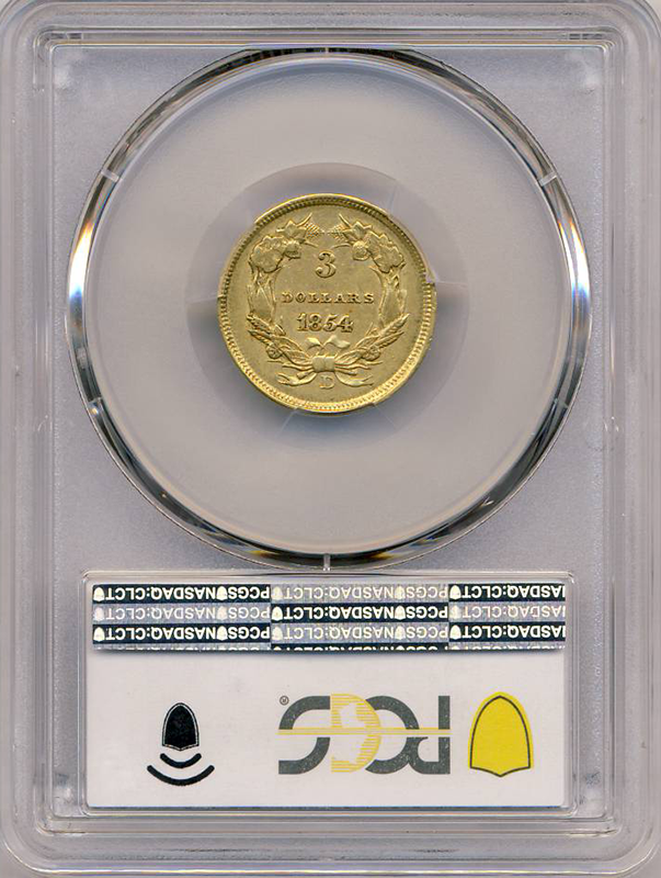 1854-D $3 Indian Princess PCGS AU55 CAC