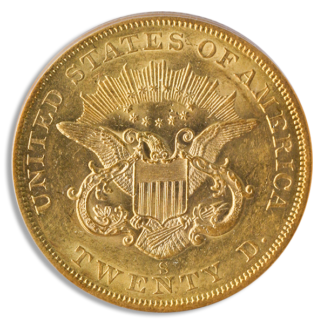 1856-S $20 Liberty SSCA SPLTS PCGS AU58 CAC 1856-S $20 Liberty SSCA SPLTS PCGS AU58 CAC