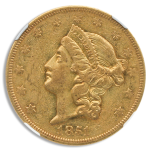 1851-O $20 Liberty Gold Coin NGC About Uncirculated 50(AU50)