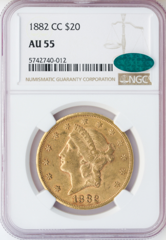 1882-CC $20 Liberty Gold Coin NGC AU55 CAC
