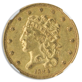 1834 $5 Classic Plain 4 NGC AU53 CAC 1834 $5 Classic Plain 4 NGC AU53 CAC