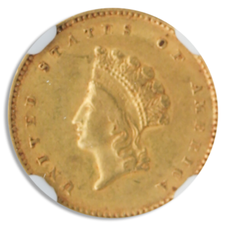 1855-O $1 Type II NGC AU53 CAC 1855-O $1 Type II NGC AU53 CAC