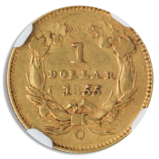 1855-O $1 Type II NGC AU53 CAC 1855-O $1 Type II NGC AU53 CAC