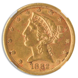 1882-CC $5 Liberty NGC AU55 CAC 1882-CC $5 Liberty NGC AU55 CAC